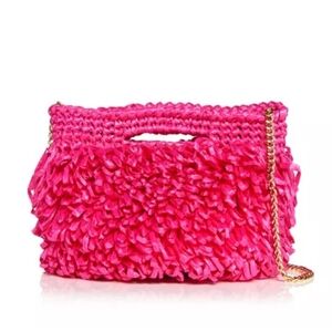 Caterina Bertini Fuschia Pink Loop Raffia Chain Bag Purse Handbag Crossbody NWT